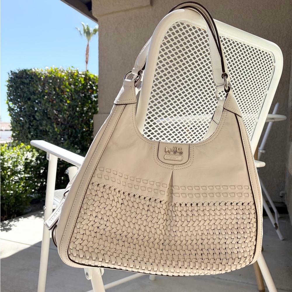 Coach White Genuine Leather Woven Shoulder Bag with Silver Hardware🤍🌿 - Picture 2 of 10